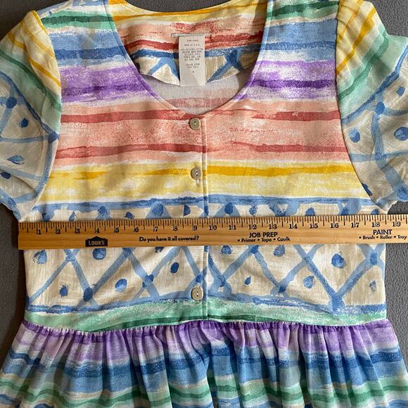 Vtg 80s 90s Two Potato Artsy A Line Midi Dress Womens M Sheer NOS Coastal Pastel - Picture 10 of 16